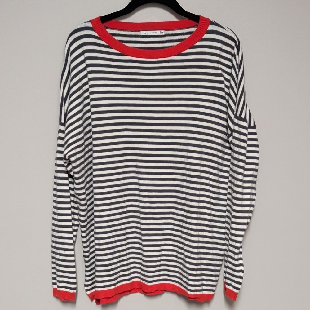 Staccato Red and Charcoal Gray Striped Sweater